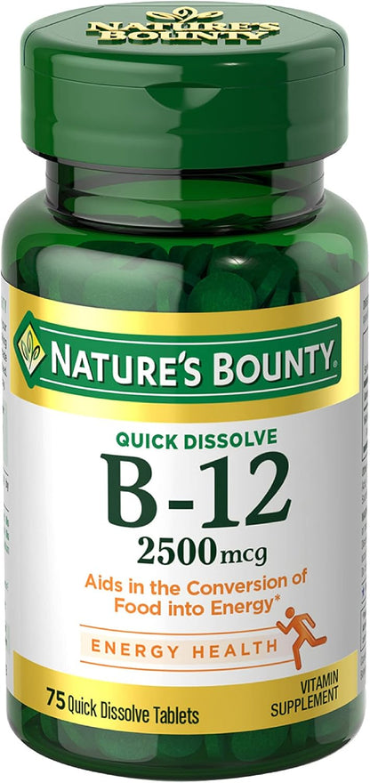 Nature's Bounty B12 quick dissolve tablets supplement label