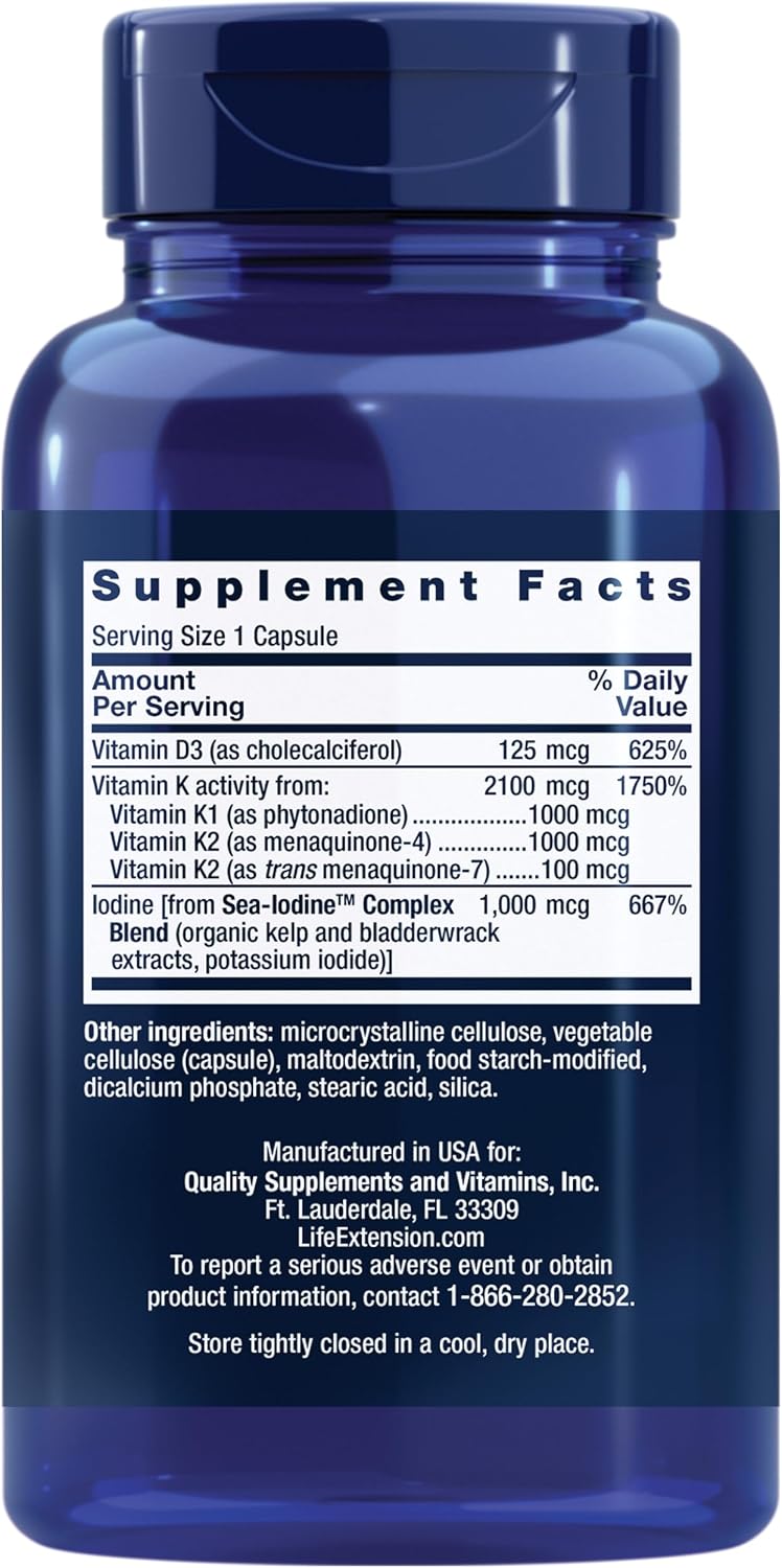 Vitamin D3 K and iodine daily supplement bottle
