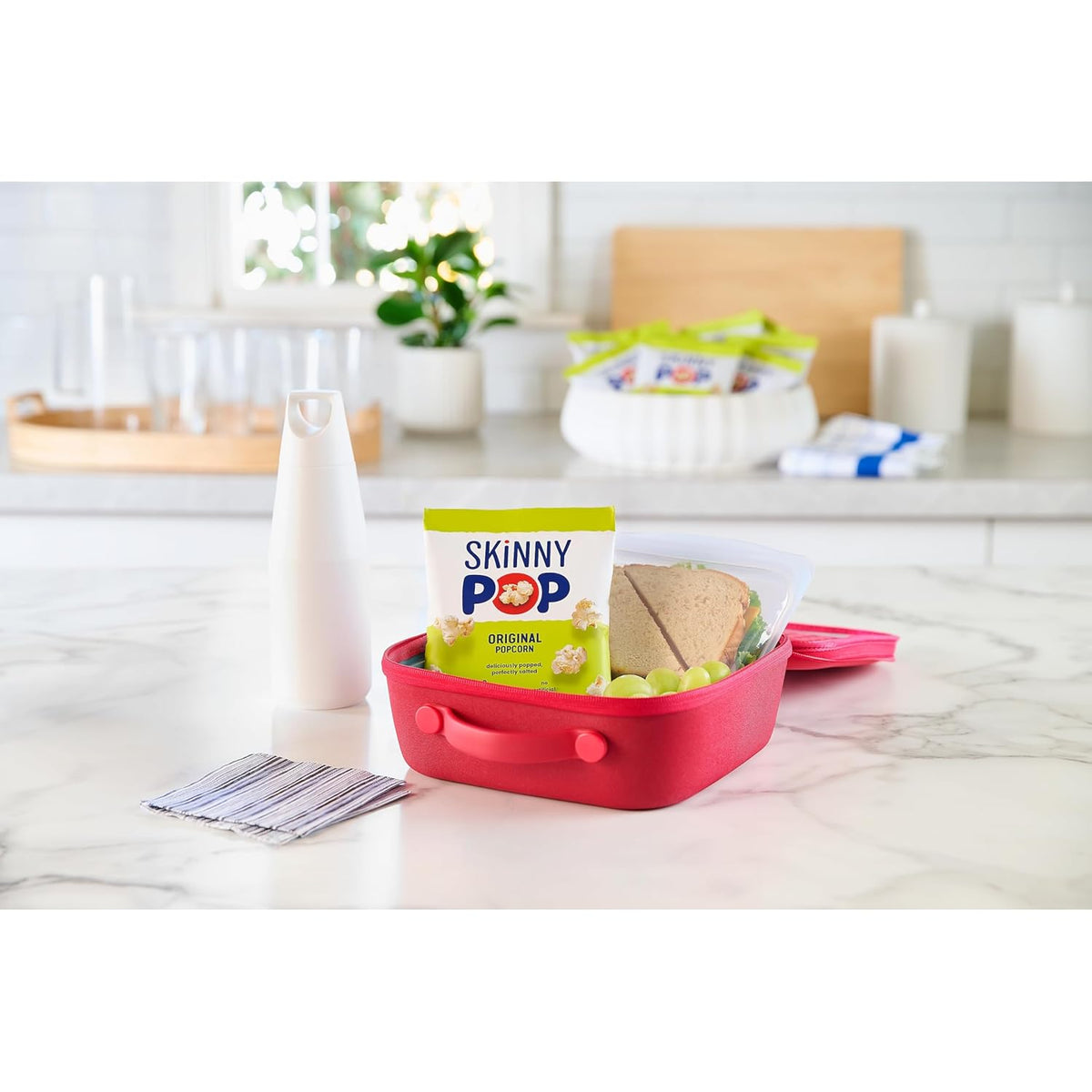 Bulk box of SkinnyPop Original popcorn bags