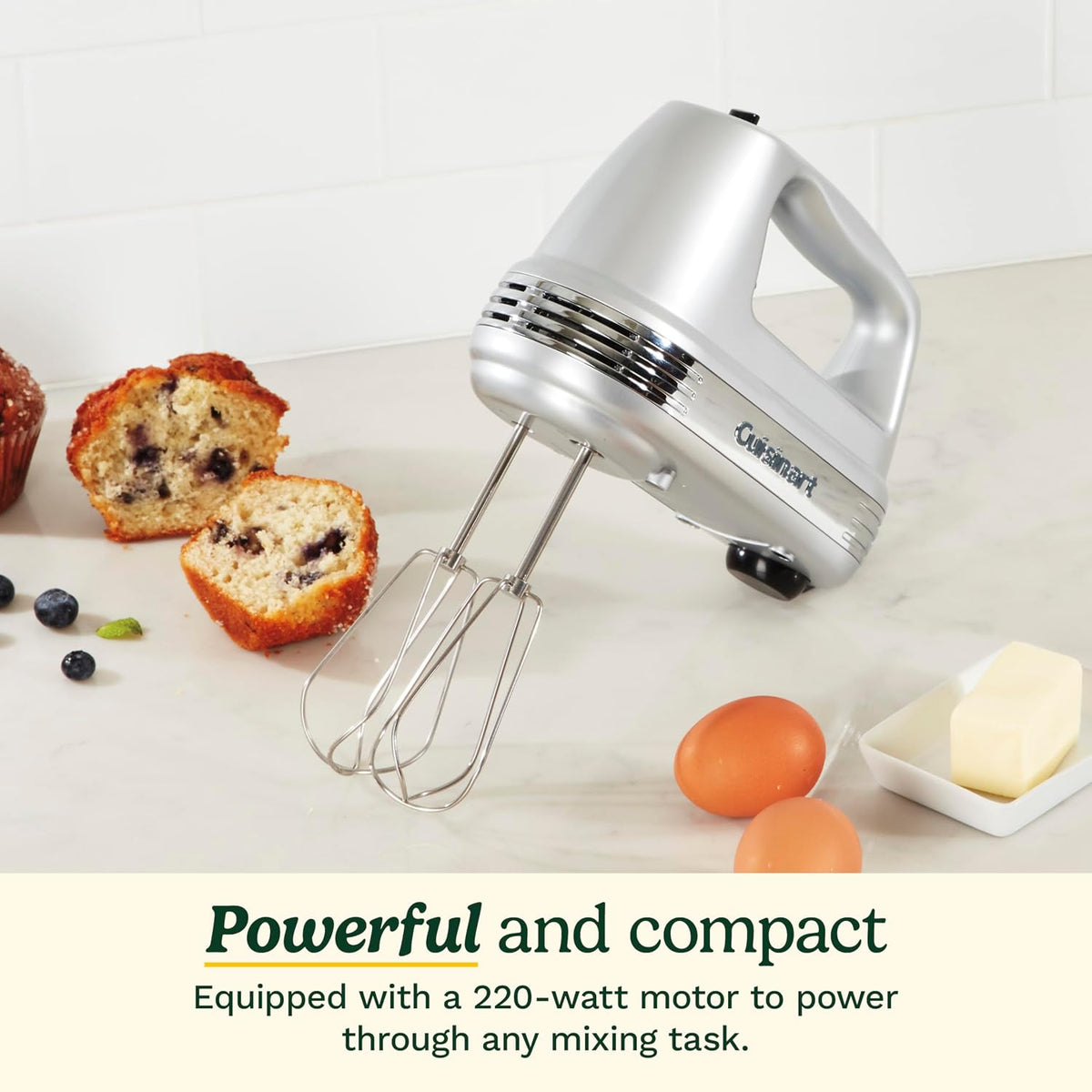Electric hand mixer with whisk dough hooks and spatula