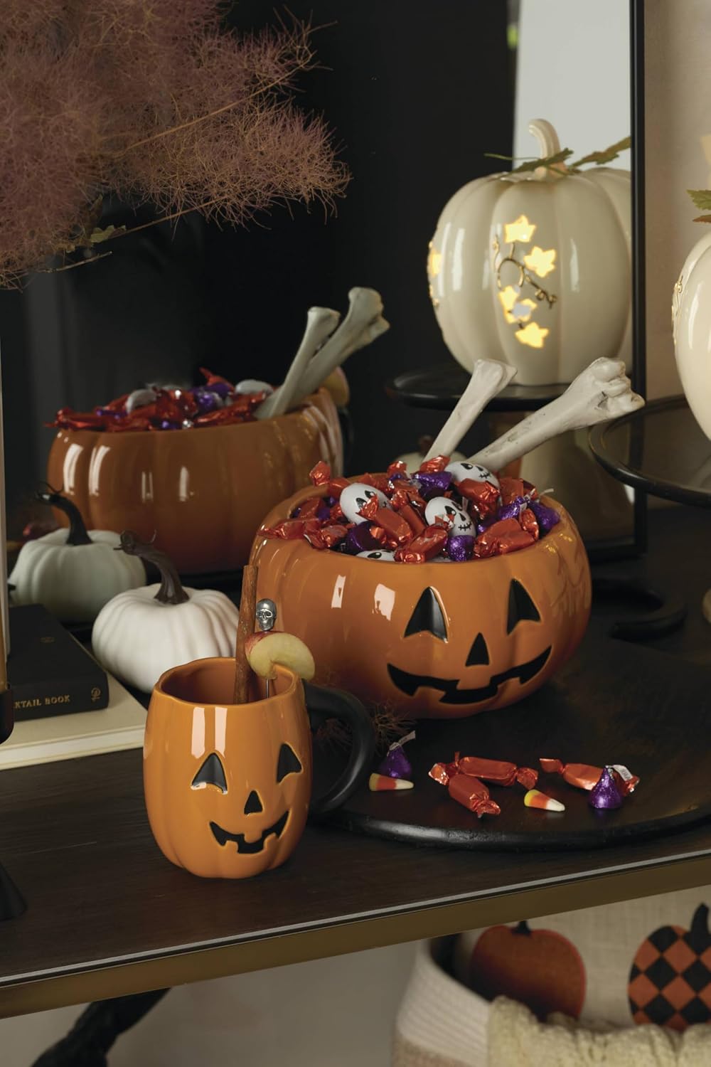 Decorative pumpkin mugs for coffee and cocoa