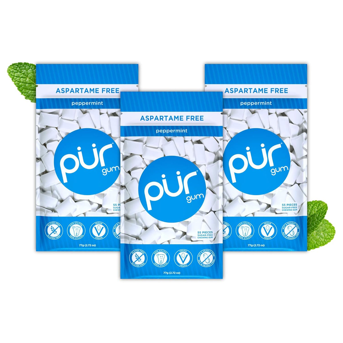 PUR peppermint sugar free gum resealable bags