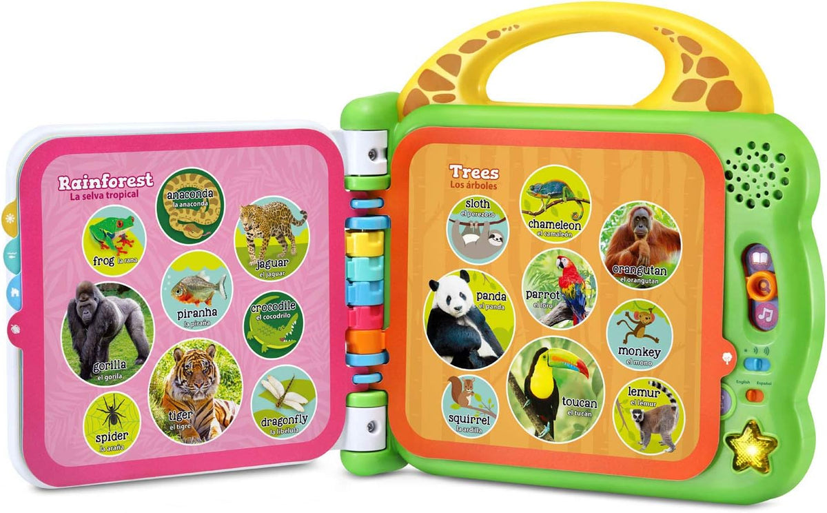 Touch-sensitive animal book with habitats