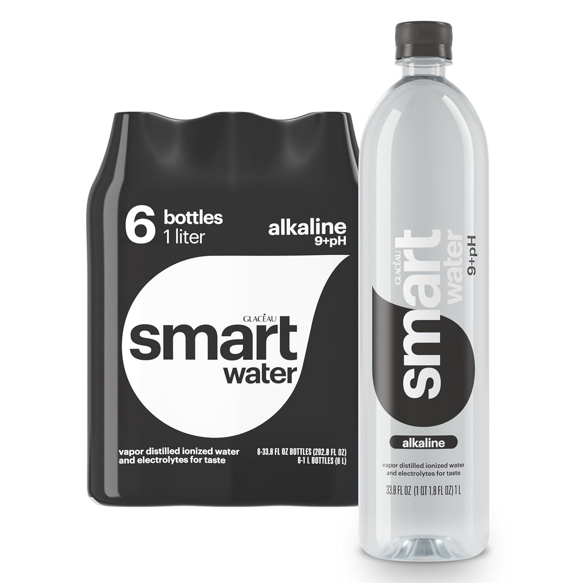 smartwater alkaline water with black cap bottle