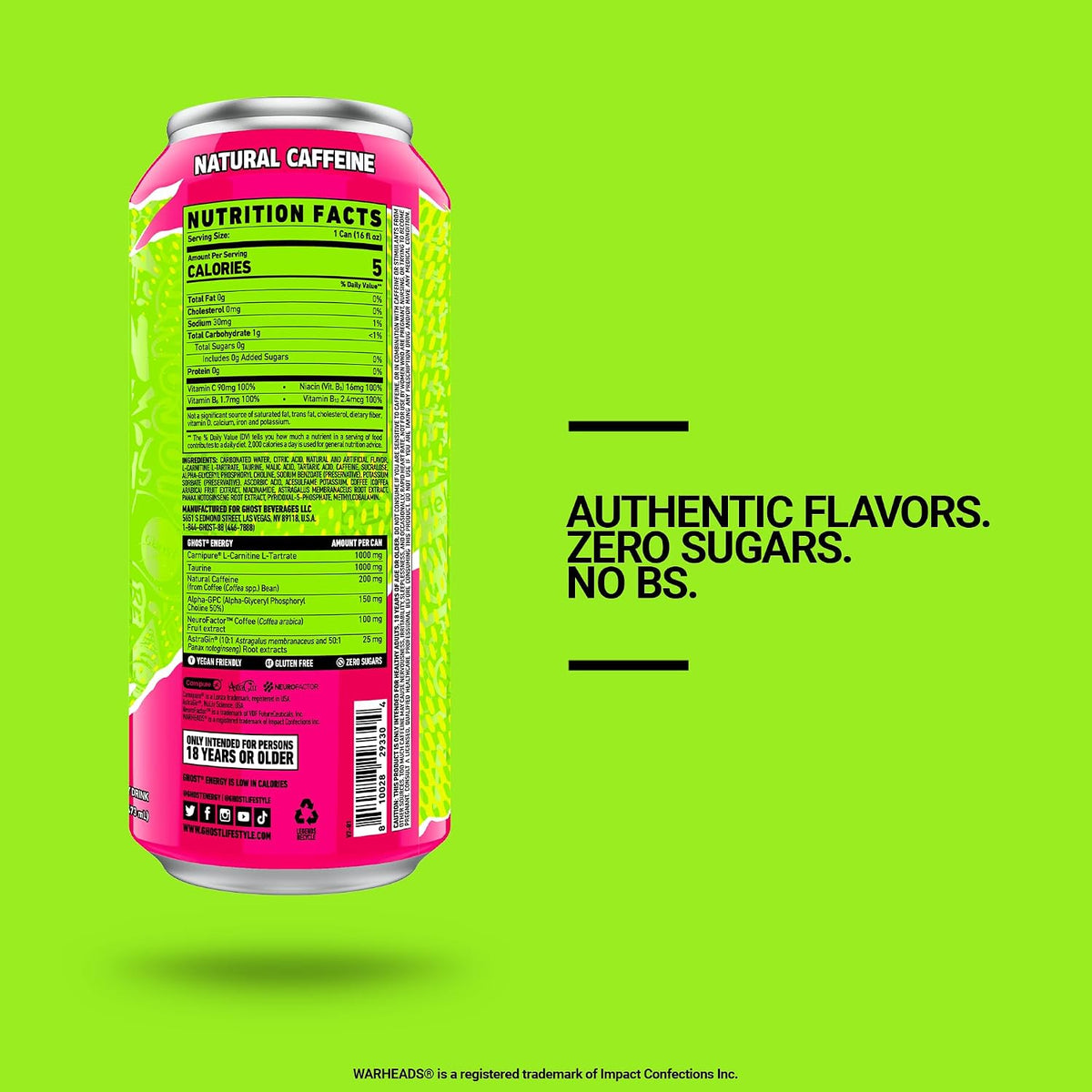 GHOST Sour Watermelon zero sugars energy drink pack