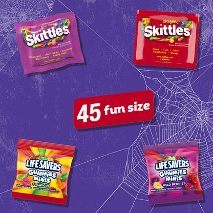 Halloween candy selection featuring Skittles & Life Savers