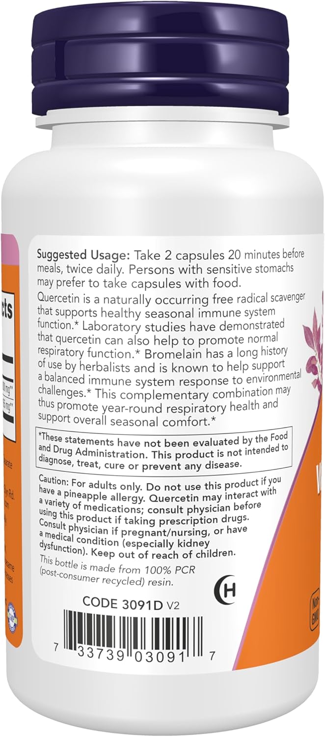 Quercetin with bromelain vegetarian capsules by NOW