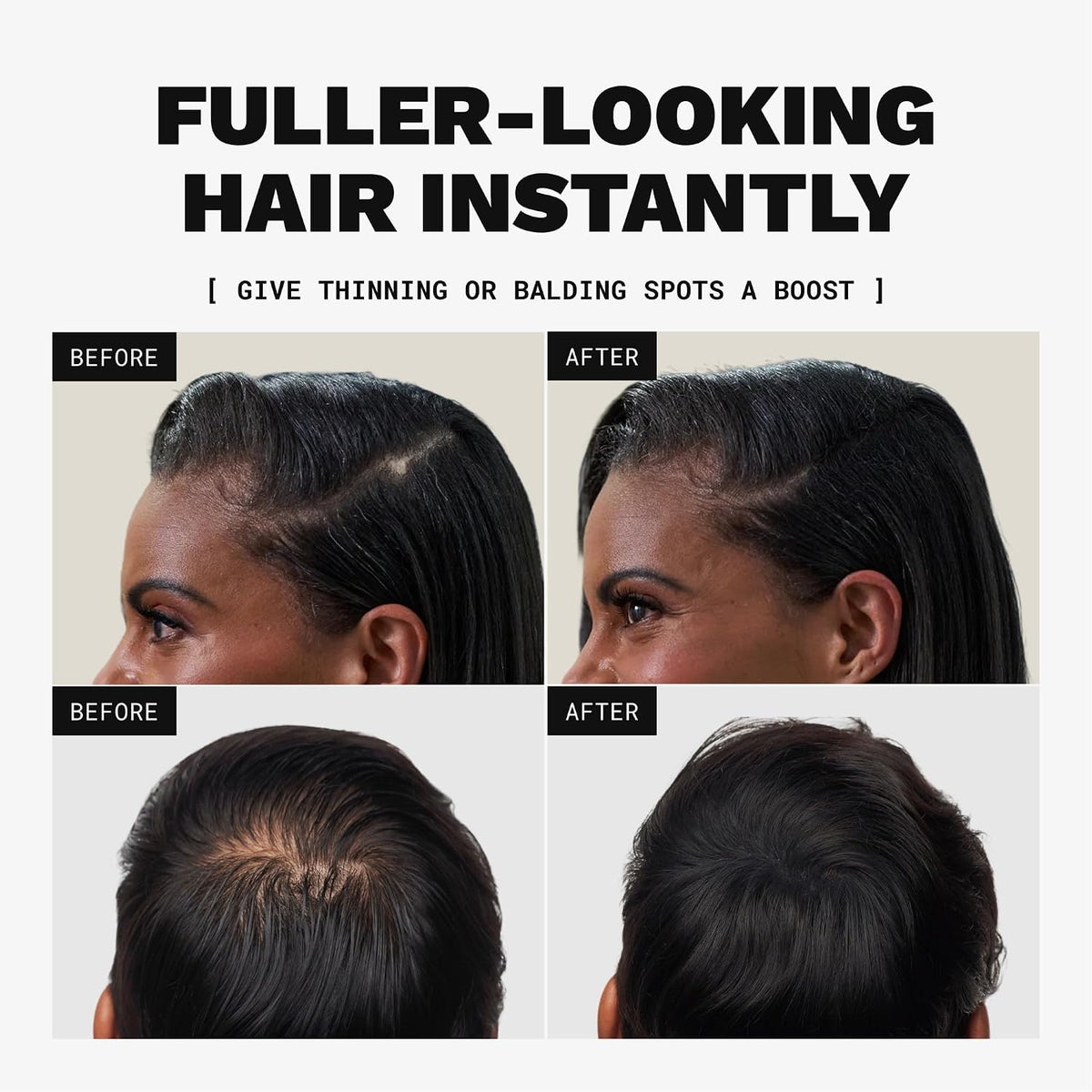 Shake-on hair fibers for root touch-up