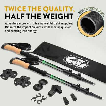 Carbon fiber trekking poles with cork and EVA foam grips