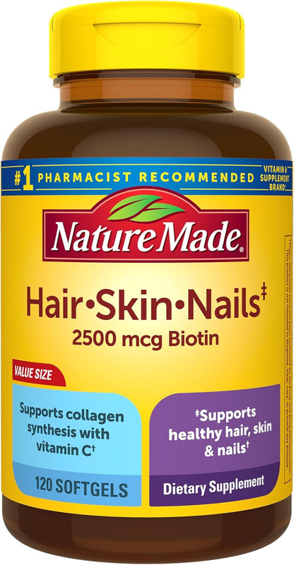 Nature Made biotin 2500 mcg softgels front label