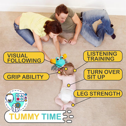 Baby tummy time crab toy in bright design