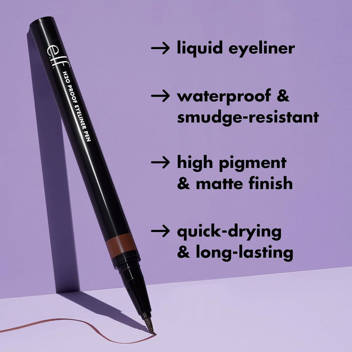 Jet Black waterproof eyeliner pen with precision felt tip