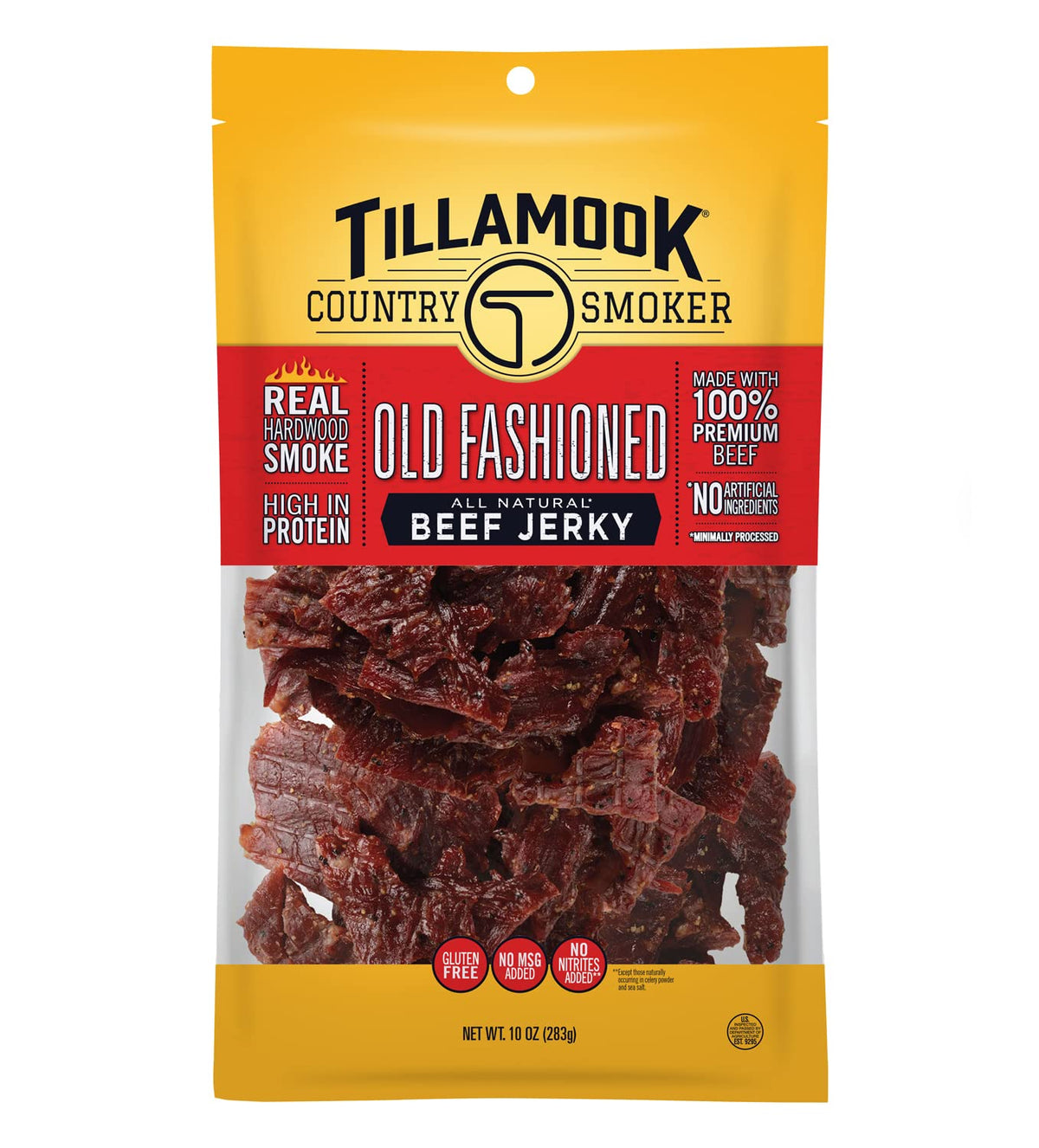 Real hardwood smoked beef jerky snack by Tillamook Country Smoker