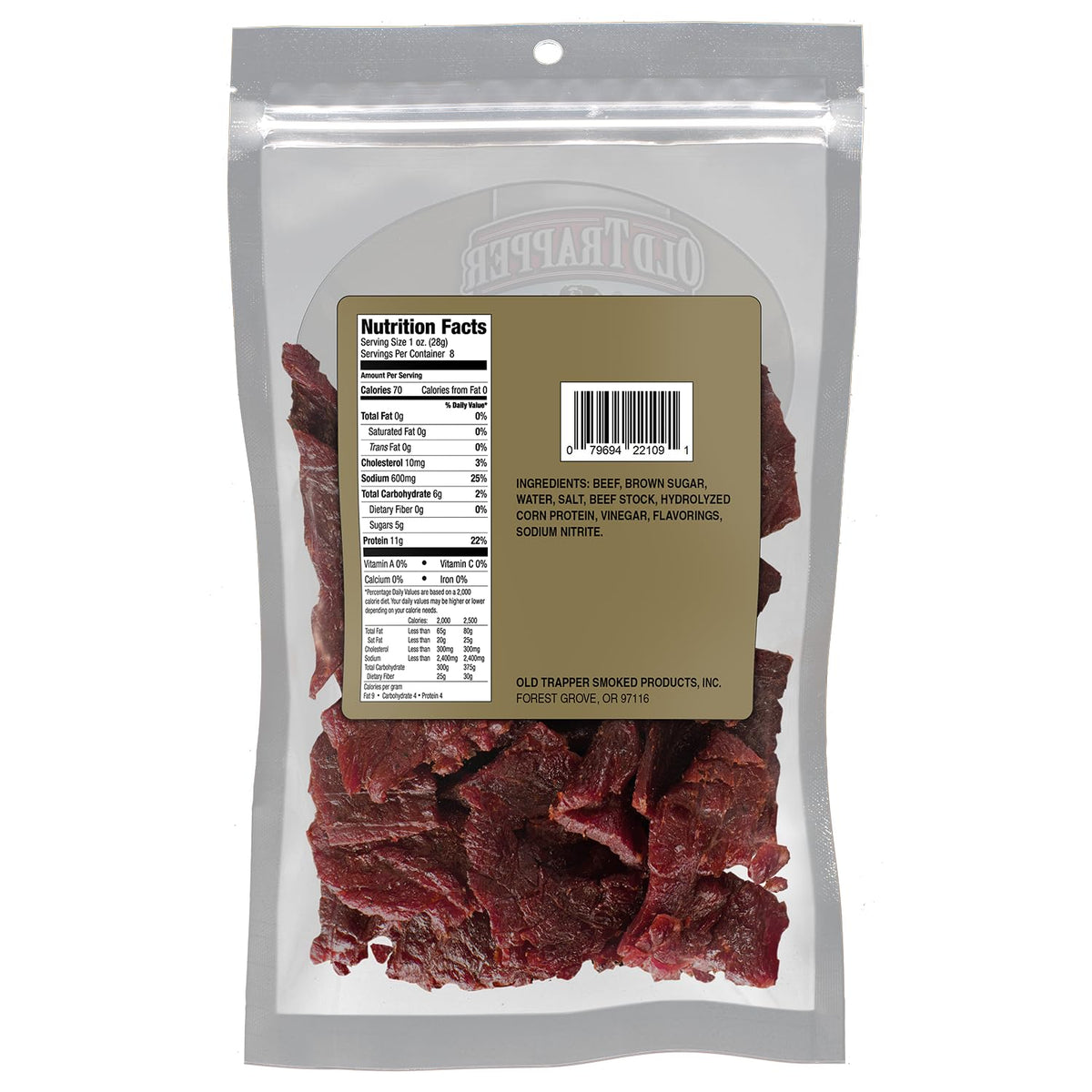Old-fashioned smoked beef jerky snack by Old Trapper