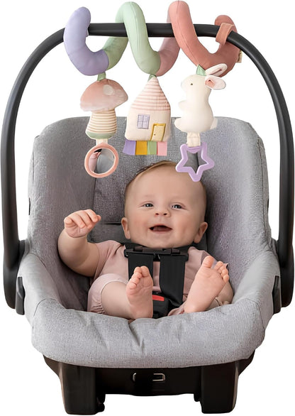 Baby activity toy with dangling ring and mirror