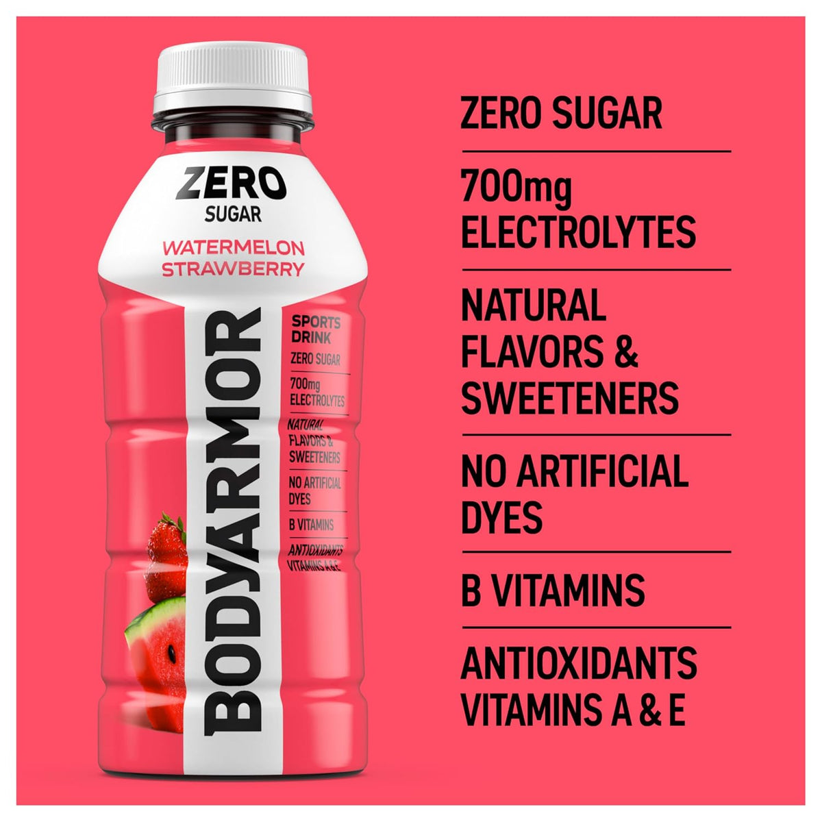 Watermelon Strawberry BODYARMOR ZERO Sugar 16 oz drink