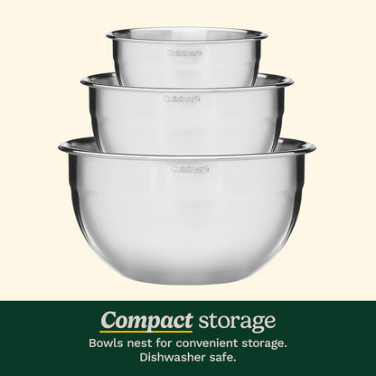 Stainless steel kitchen mixing bowls in three sizes