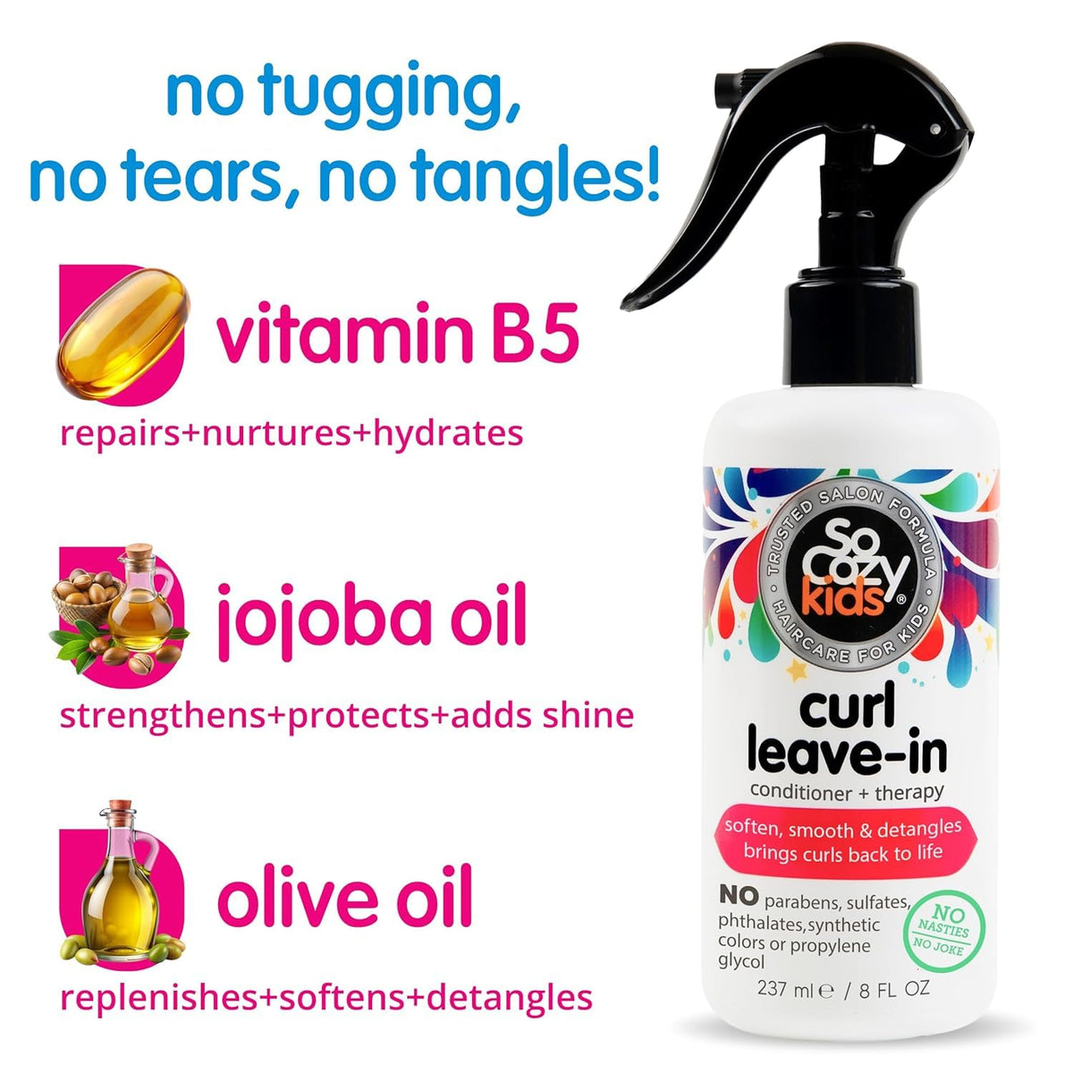 Kids curly hair detangler with keratin and Vitamin B5