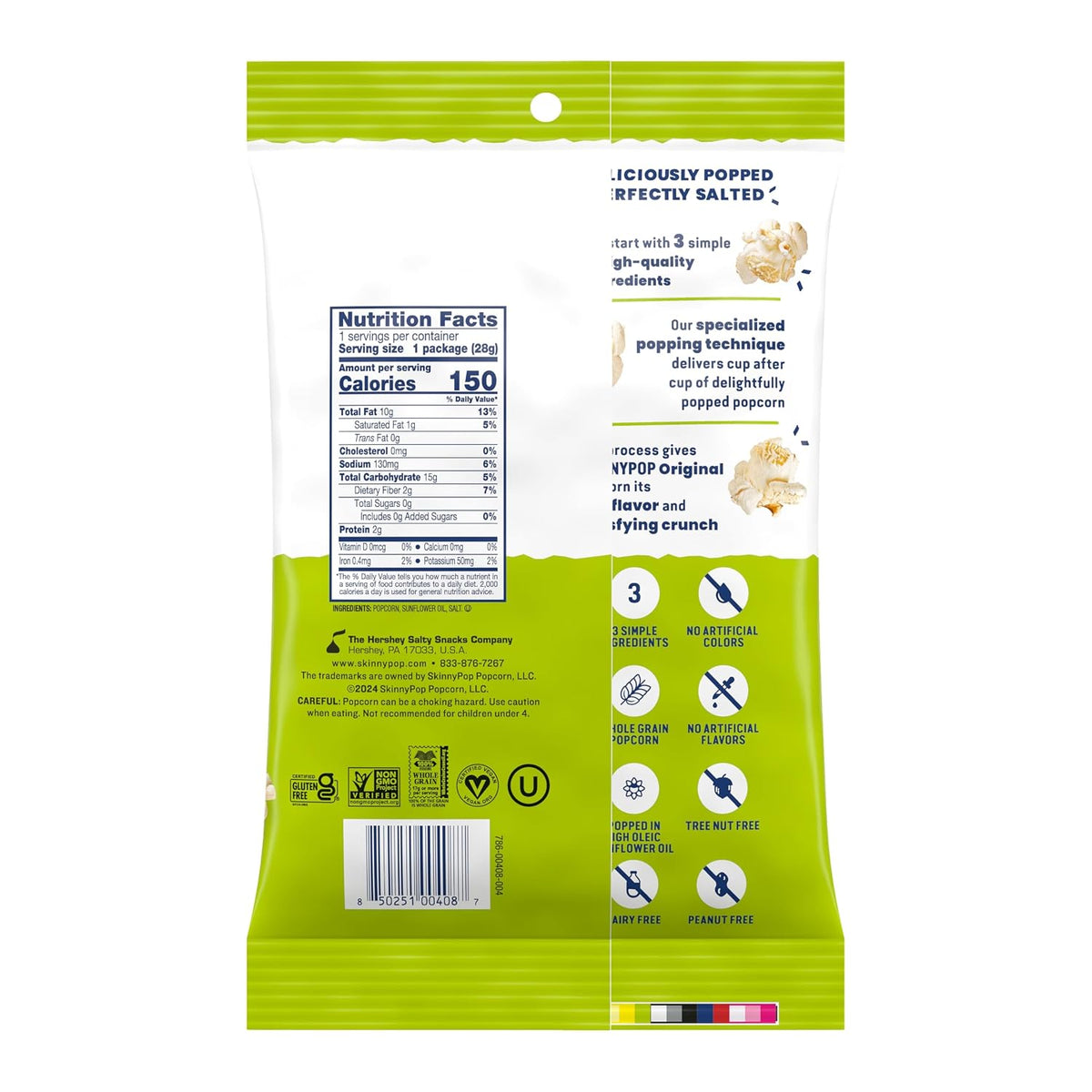 Gluten-free SkinnyPop Original popcorn snack bags