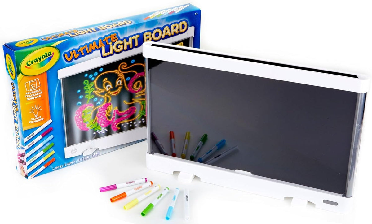 Light-up Crayola drawing board with colorful markers