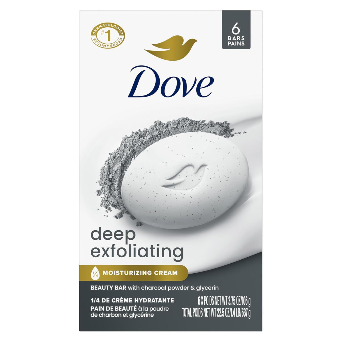 Dove charcoal beauty bars, six-count pack