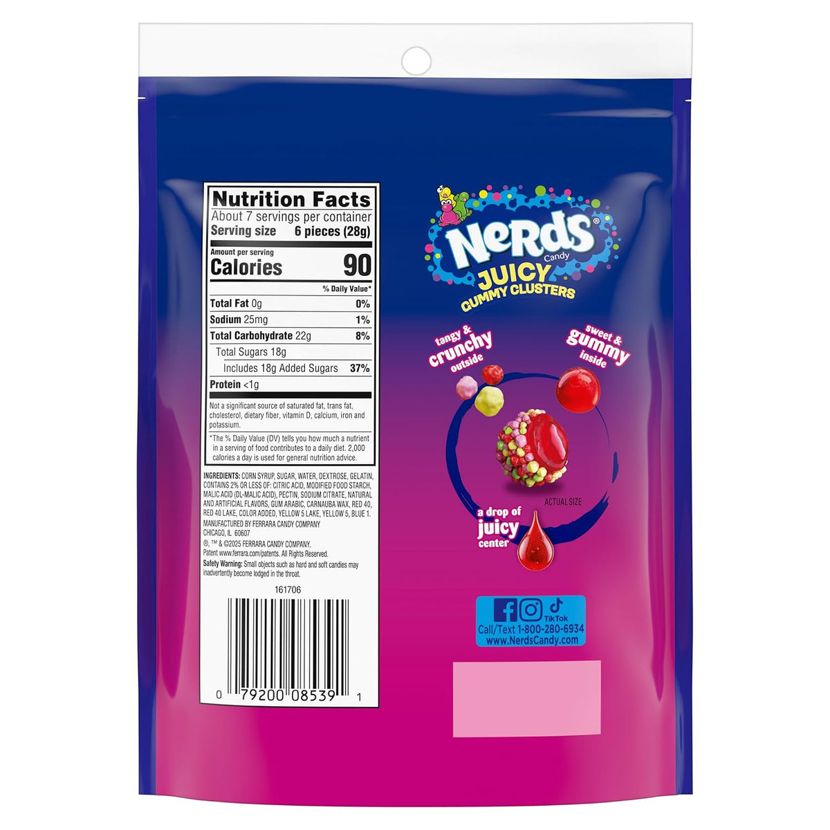 Crunchy gummy NERDS candy in recloseable bag
