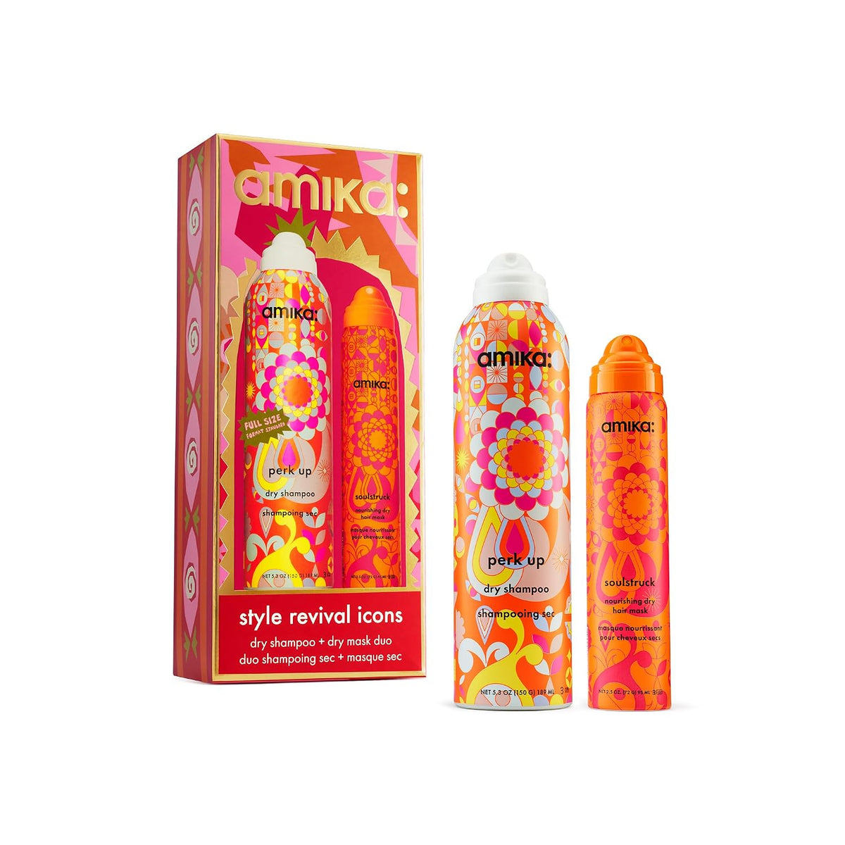 Amika hair care set with dry shampoo and spray mask