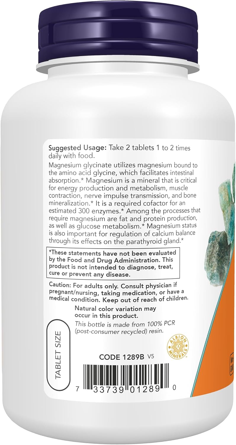 NOW Supplements magnesium glycinate bottle packaging
