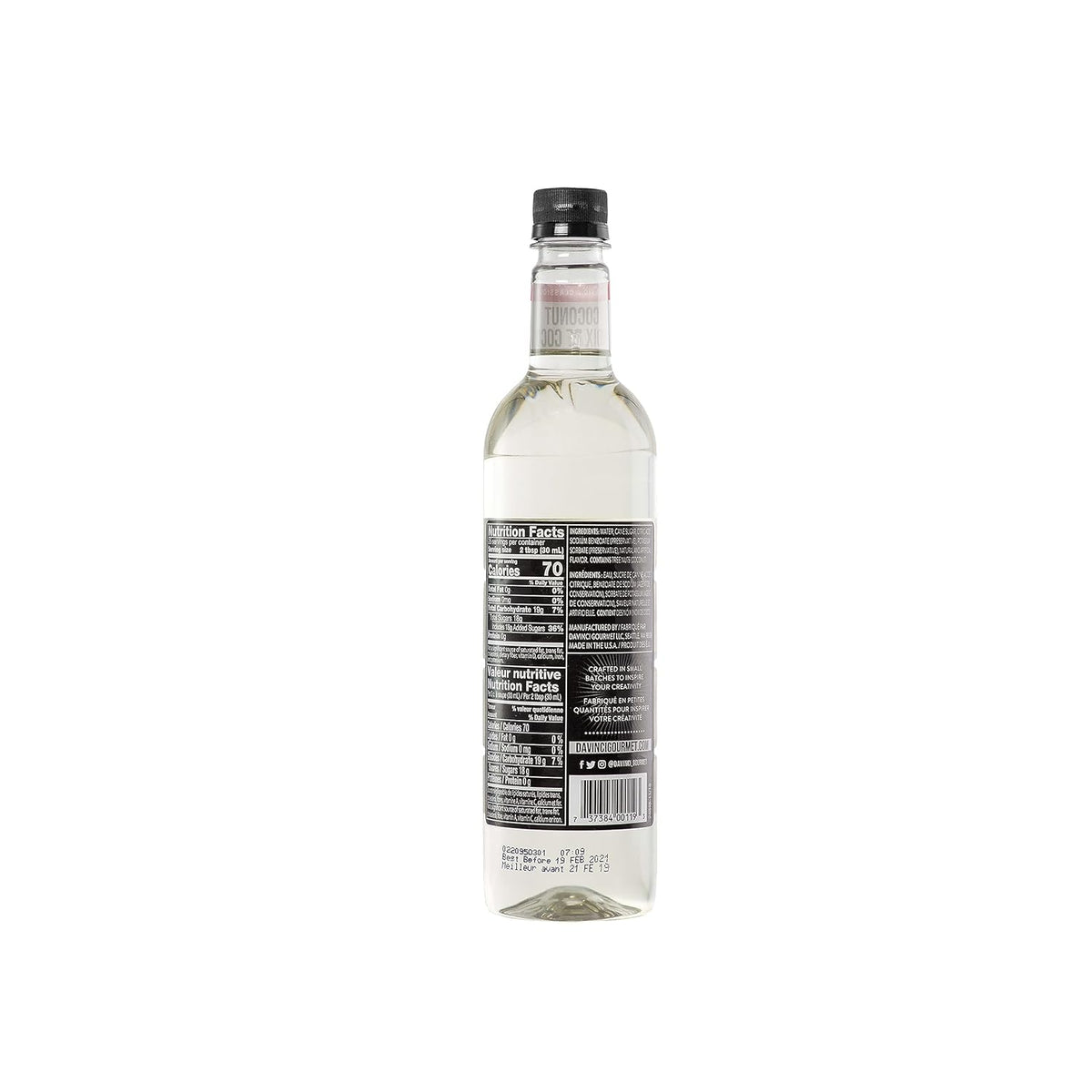 25.4 fluid ounce coconut beverage syrup bottle
