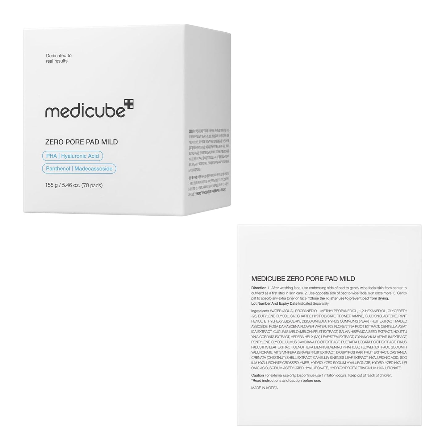 medicube Toner Pads Zero Pore Pad 2.0 | Dual-Textured Facial Pad for Exfoliation and Pore Care with 4.5% AHA Lactic Acid, 0.45% BHA Salicylic Acid | Ideal for All, Korean Skin Care, 70 Pads (1 Pack)