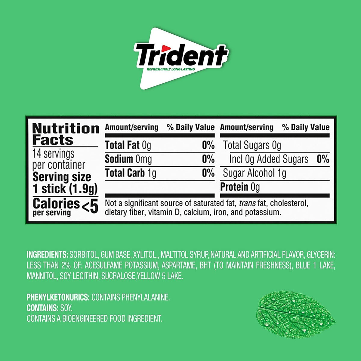 12 packs of Trident sugar-free spearmint gum