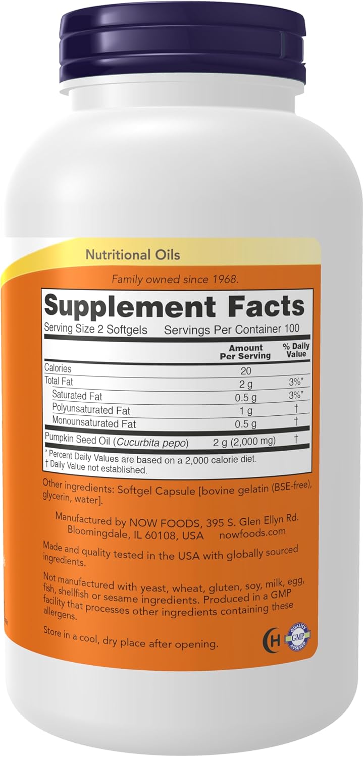 NOW Supplements pumpkin seed oil front label
