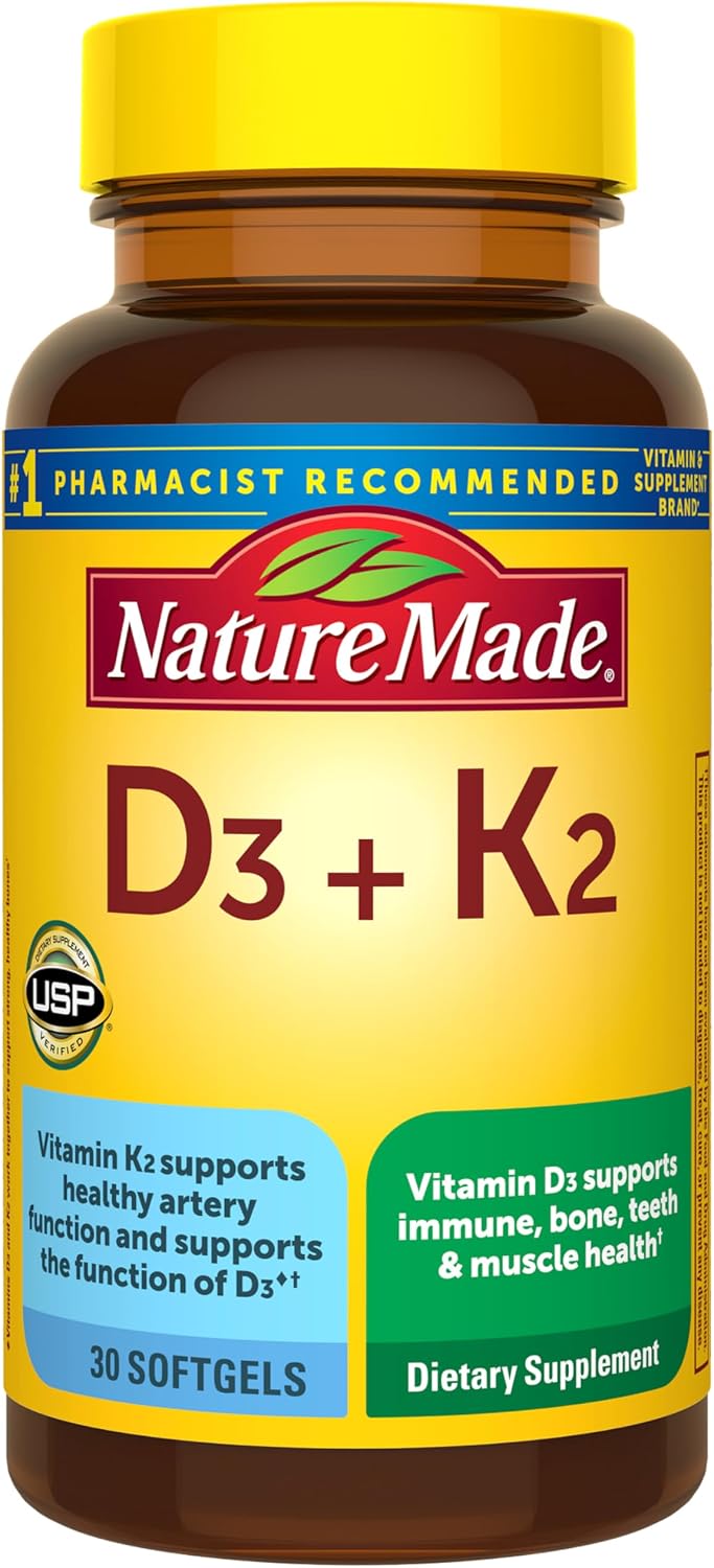 Nature Made D3 and K2 vitamin softgels front packaging