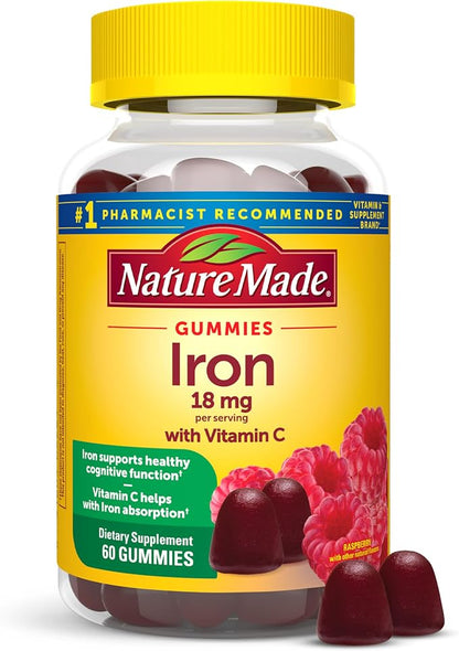 Nature Made Iron 18 mg gummies with Vitamin C bottle