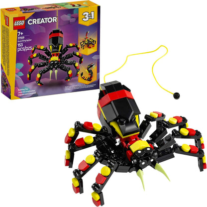LEGO posable spider building toy with neon web