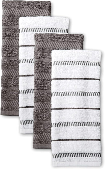 KitchenAid Albany four-piece kitchen towel set in charcoal grey and white
