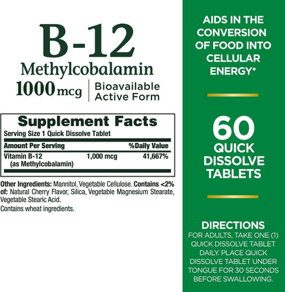 Nature's Bounty methylcobalamin B-12 60 count bottle