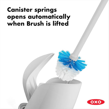 Good Grips gray toilet cleaning brush and canister