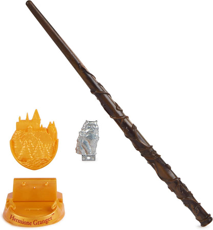 Harry Potter Hermione wand with gold Hogwarts display base