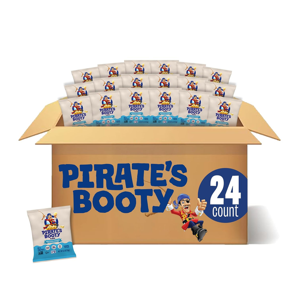 Individual Pirate's Booty white cheddar puff snack bags