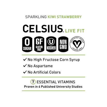 CELSIUS Kiwi Strawberry certified vegan energy drink cans