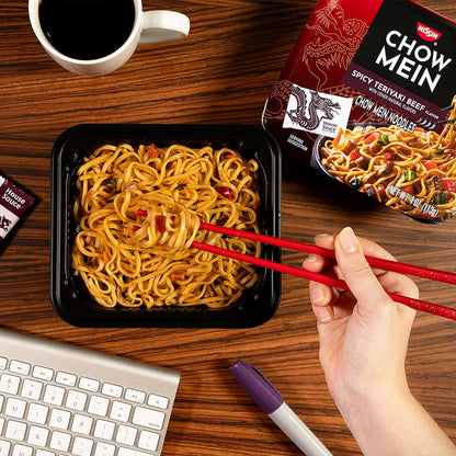 Packaged Nissin chow mein pantry meal