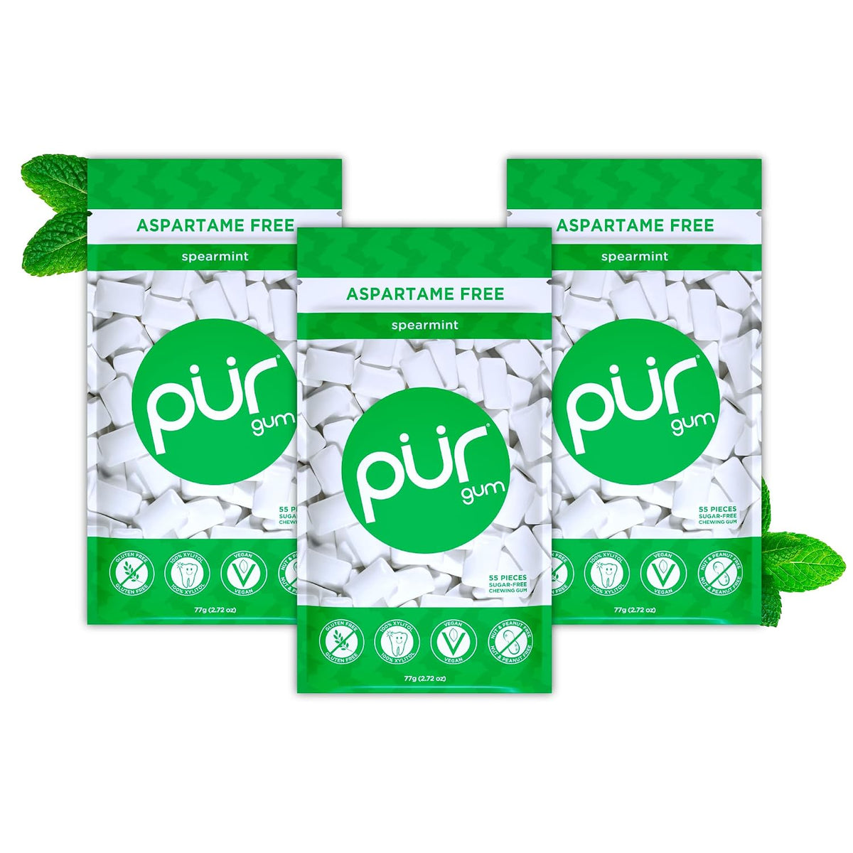 PUR Spearmint sugar free gum resealable bags