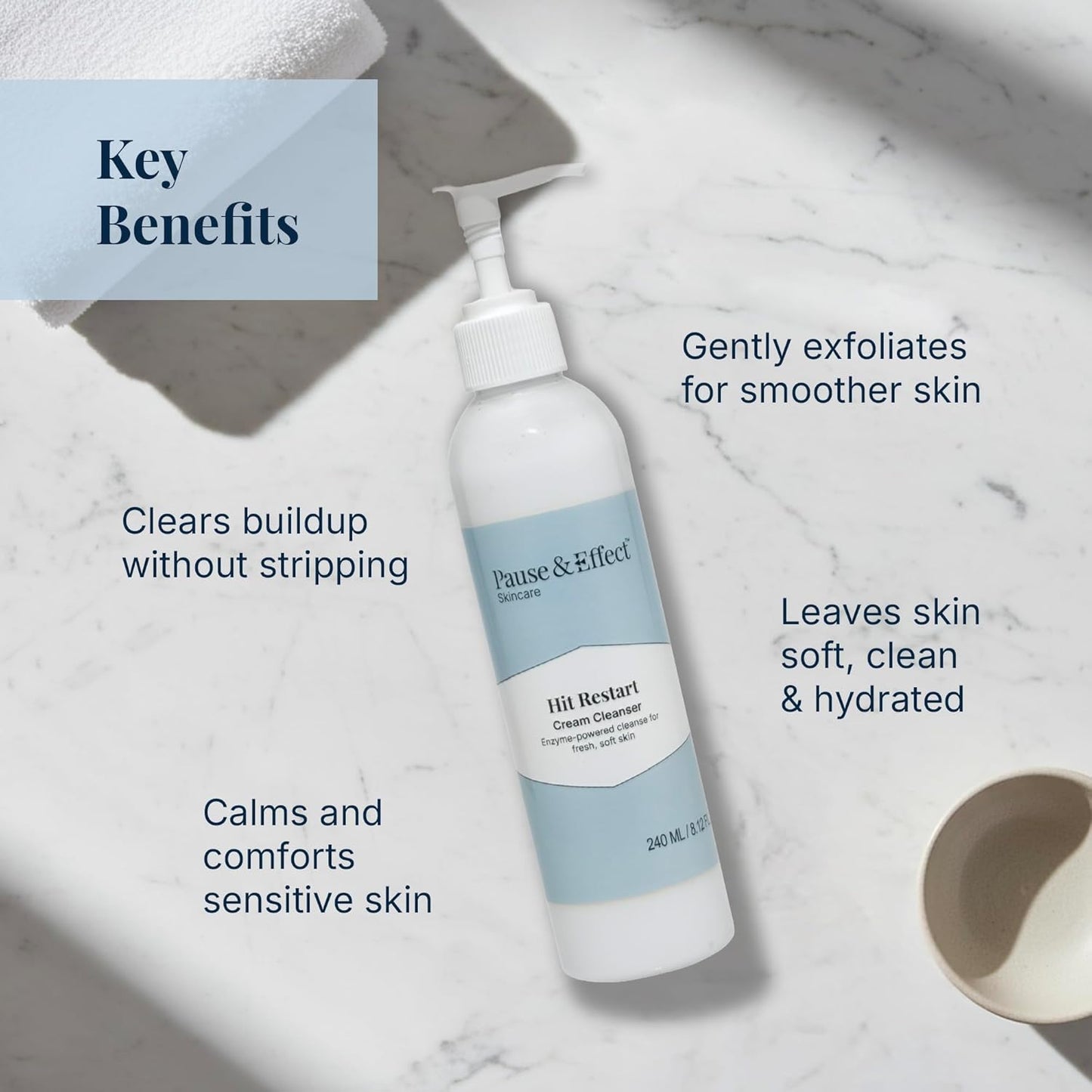 Pause & Effect Gentle Enzyme Face Cleanser for Dry, Sensitive Skin — Hydrating Cream Face Wash with Green Tea, Removes Makeup and Sunscreen, for Menopausal Skin, Women 40 Plus, 240ml