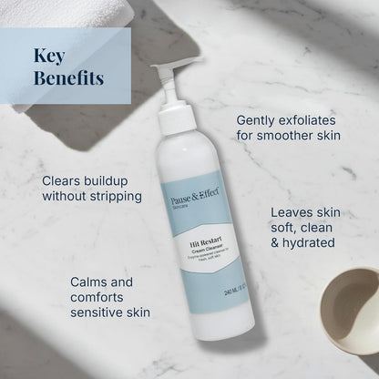 Pause & Effect Gentle Enzyme Face Cleanser for Dry, Sensitive Skin — Hydrating Cream Face Wash with Green Tea, Removes Makeup and Sunscreen, for Menopausal Skin, Women 40 Plus, 240ml