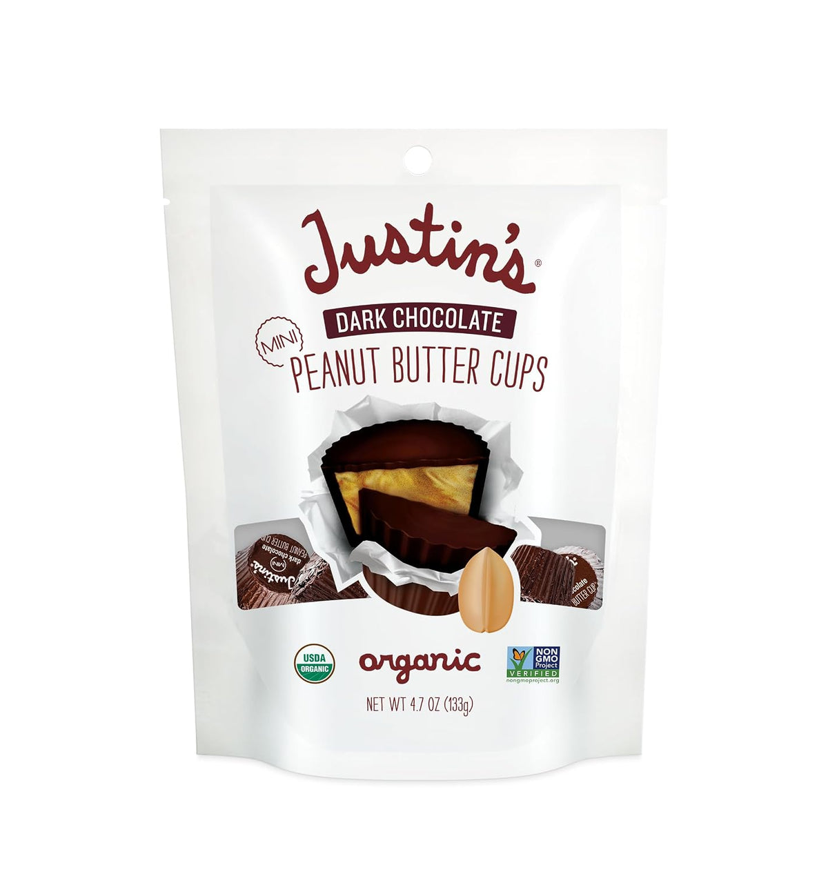 Organic mini dark chocolate peanut butter cups by Justin's Nut Butter