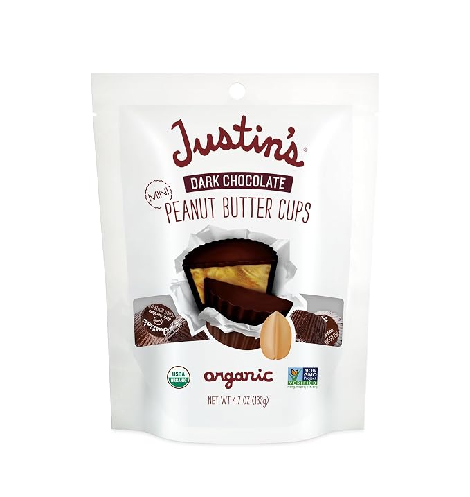 Justin's organic dark chocolate mini peanut butter cups 4.7 ounce package