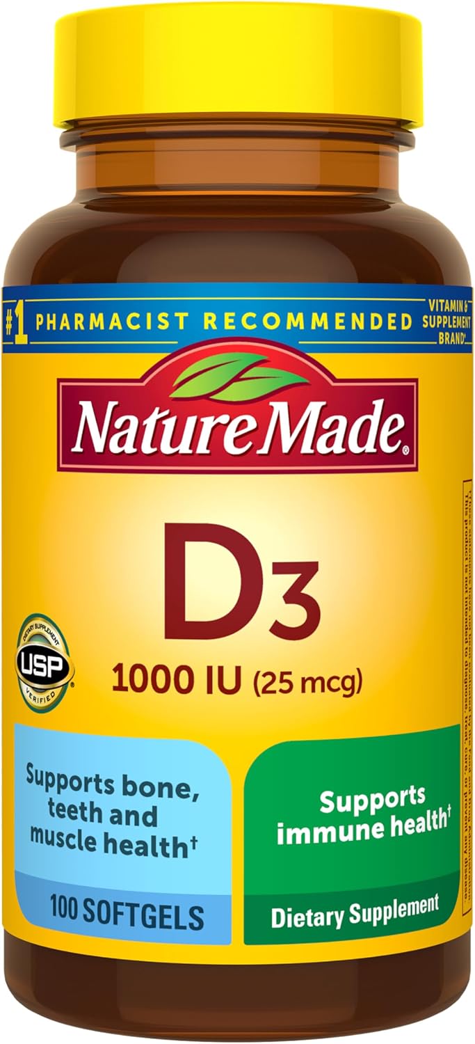 Nature Made Vitamin D3 25 mcg supplement, 100 count