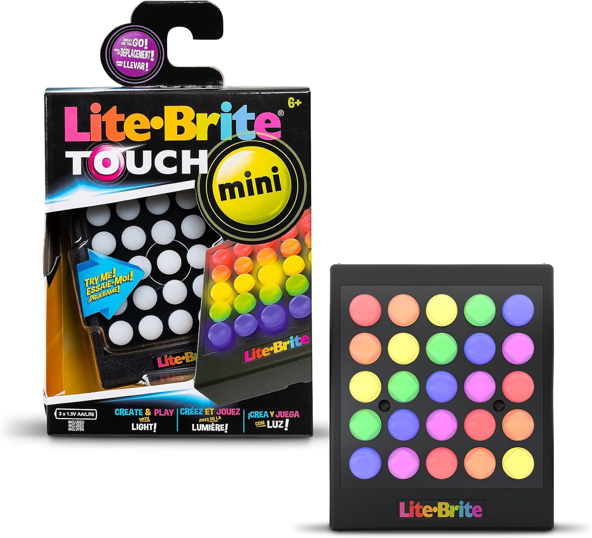 Compact Lite Brite touch toy with colorful light display