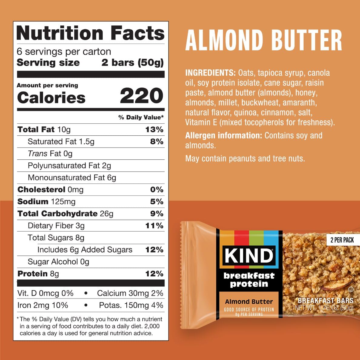 Almond butter KIND breakfast bars six pack